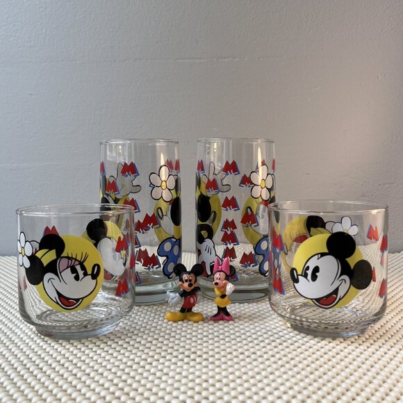 Disney Mickey & Minnie Mouse Tumblers Glasses Set of 4 - 2 large and 2 small& - Picture 2 of 12